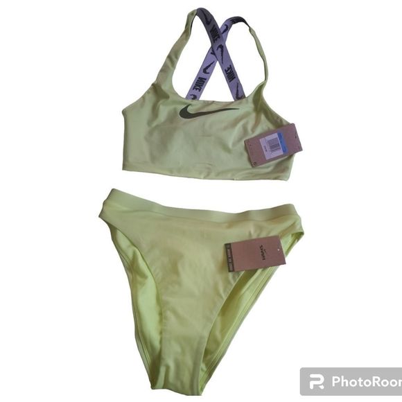 NIKE Swim Essential Volt Yellow Bikini 2 Piece Bathing Suit - Picture 2 of 10